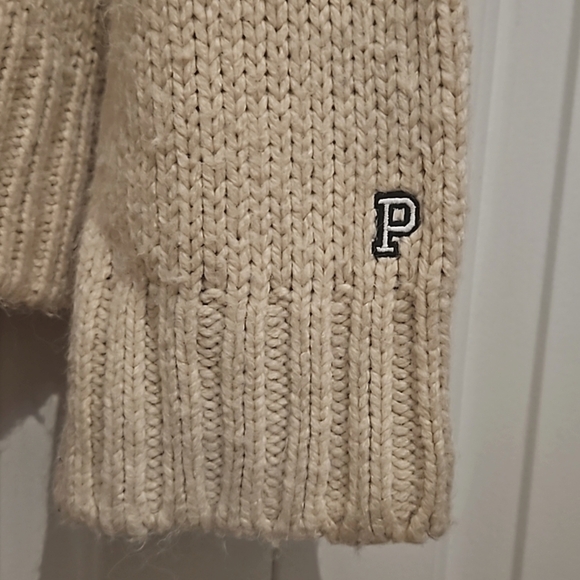 Victoria's Secret PINK Boyfriend Crewneck Cozy Knit Sweater Oatmeal/ L - Picture 4 of 10